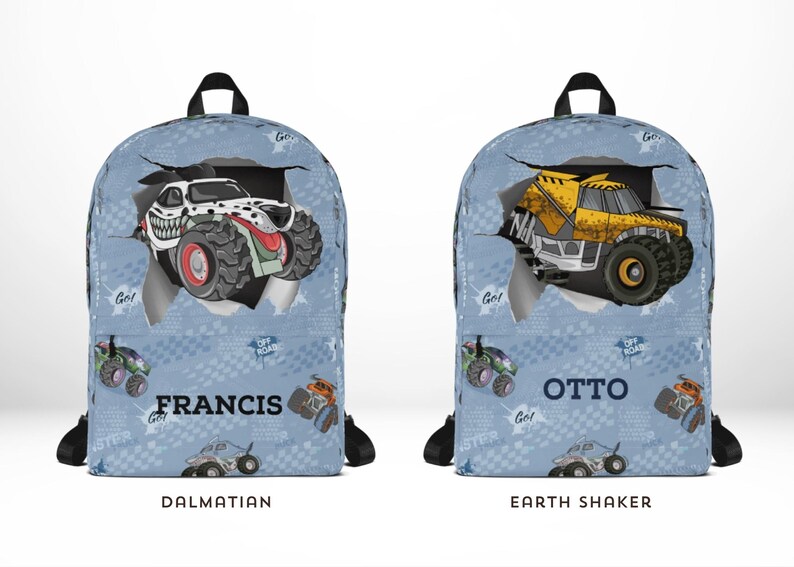 Custom Monster Trucks Backpack – Personalized School Bag for Kids | Preschool & Kindergarten Backpack image 9