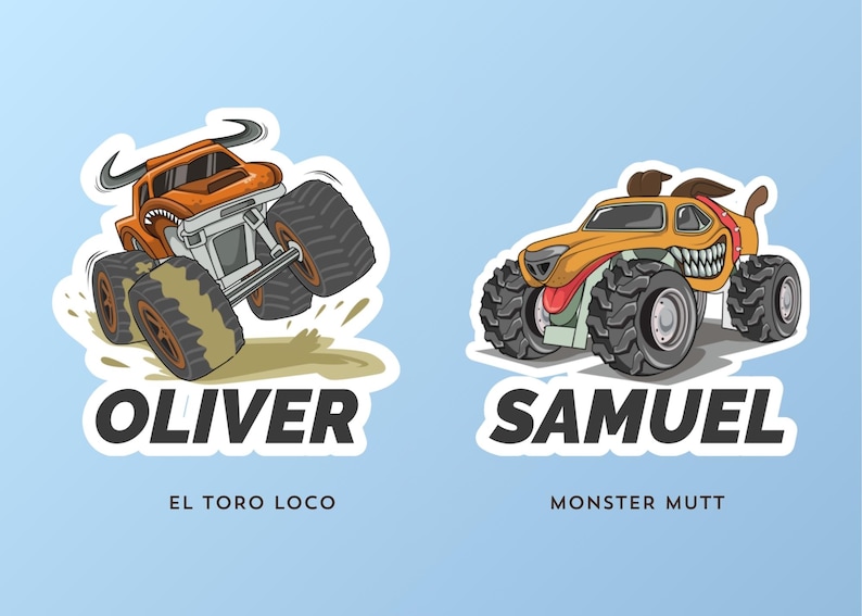 CUSTOM Name Monster Trucks Stickers, Personalized Durable Vinyl Kiss-Cut Stickers, Monster Jam Stickers image 5