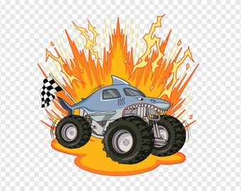 PRINTABLE Shark Monster Truck Centerpiece, Monster Jam Cutout, PNG file, DIY Party Decor, Cricut file, Racing, Instant Download