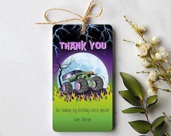 EDITABLE Monster Trucks Thank You Swing Tag Template, Boy Birthday, Monster Jam Favor Tag, Gift Tag, Grave Digger, Instant Download