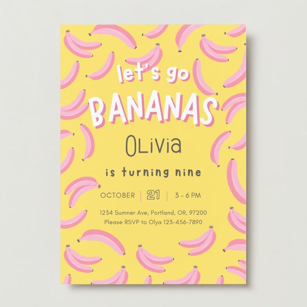 EDITABLE Let's Go Bananas Birthday Invitation, Funky Banana Theme, Digital Download, Bday Invites for Boy Girl, Template Instant Download