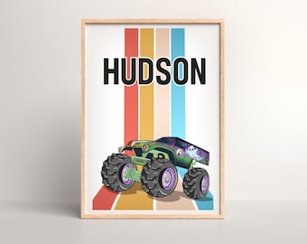 Custom Monster Trucks Posters, Art Print, Monster Jam Prints, Boys Room Decor, Trading Cards, Collectibles Party Favors, Over The Bed Poster