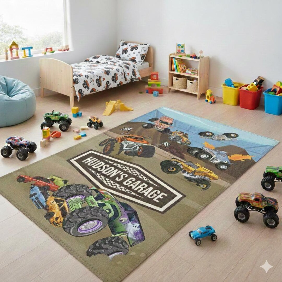 Personalized Area Rug, Monster Truck Rug, Custom Boys Room Decor