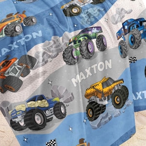 Personalisierte Monster Trucks Decke, Weihnachtsgeschenk, Jungenzimmer Dekor, Minky Decke, benutzerdefinierte Monster Jam Decke Bild 1