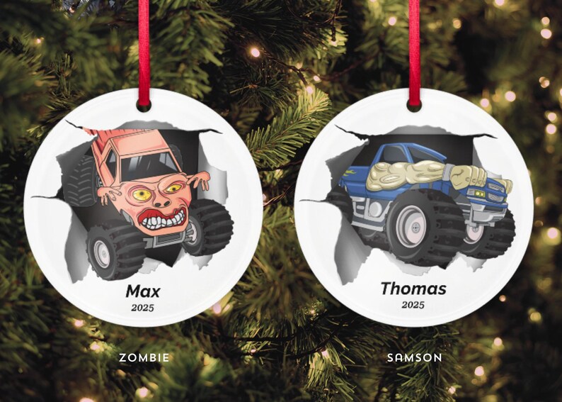 Custom Christmas Ornament, Monster Truck Christmas Tree Hanging Decor, Flat 2D Ornament Acrylic, Personalized Ornament, Monster Jam Ornament image 6
