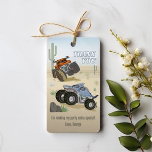 EDITIERBARE Monster Trucks Danke Swing Tag Vorlage, Jungen Geburtstag, Monster Jam Favor Tag, El Toro Loco, Megalodon, Sofort Download