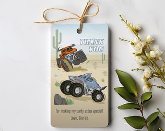 EDITABLE Monster Trucks Thank You Swing Tag Template, Boy Birthday, Monster Jam Favor Tag, El Toro Loco, Megalodon, Instant Download