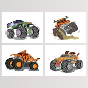 Monster Trucks-posters, kunstafdruk, monsterjamafdrukken, jongenskamerdecoratie, ruilkaarten, verzamelbedankjes