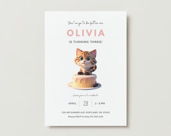 EDITABLE Cute Kitty Invitation Template, Cat Birthday Invite, Cat Birthday Party, Kitten, Are You Kitten Me, Any age Girl Printable