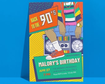 EDITABLE 90s Party Invitation, Back to the 90s, Throwback Party, House Party, Birthday Invitation, 90s Theme Instant Download