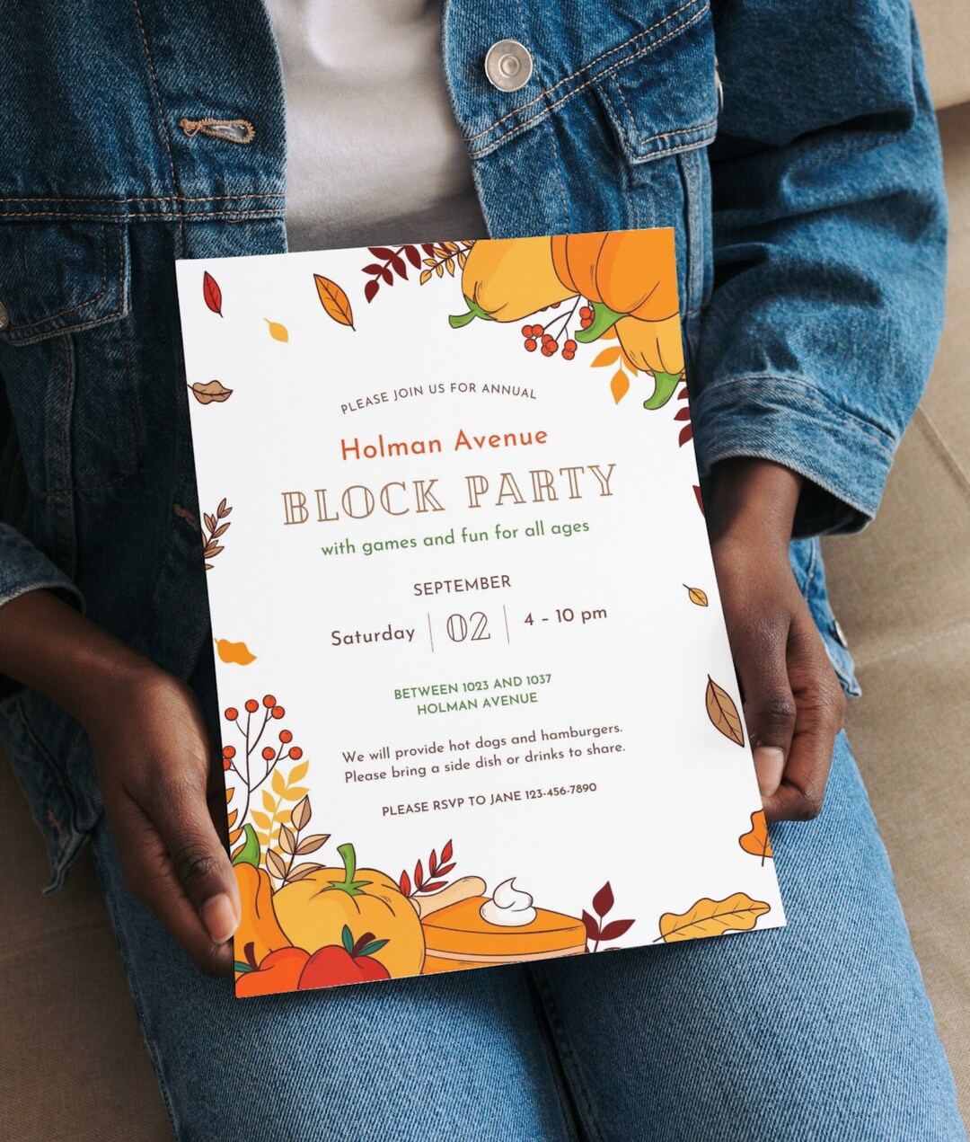 EDITABLE Neighborhood Fall Block Party Flyer, Potluck Invitation, Fall ...