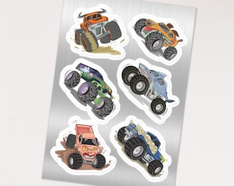 Monster Trucks Sticker sheet, Monster Jam Stickers, Birthday Party Favors, Grave Digger, Monster Mutt, Megalodon, Zombie, El Toro Loco