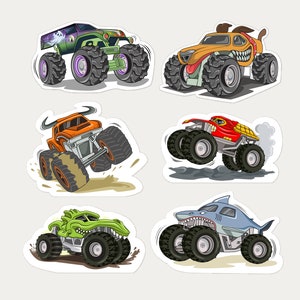 Centro de mesa de Monster Trucks para imprimir, cumpleaños de niño, recortes de Monster Jam, El Toro Loco, decoración de cumpleaños, Megalodón, descarga instantánea