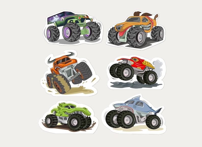 PRINTABLE Monster Trucks Centerpiece, Boy Birthday, Monster Jam Cutouts, El Toro Loco, Birthday Decor, Megalodon, Instant Download image 1