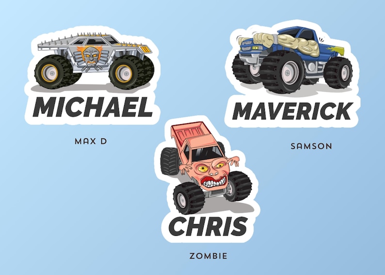 CUSTOM Name Monster Trucks Stickers, Personalized Durable Vinyl Kiss-Cut Stickers, Monster Jam Stickers image 8