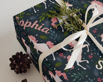 Unicorn Personalized Wrapping Paper, Santa Personalized Gift Paper, Custom Unicorns Gift Wrap for Girls Holiday, Birthday Gift