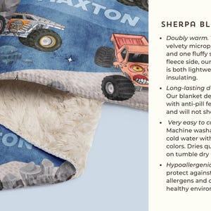 Personalisierte Monster Trucks Decke, Weihnachtsgeschenk, Jungenzimmer Dekor, Minky Decke, benutzerdefinierte Monster Jam Decke Sherpa