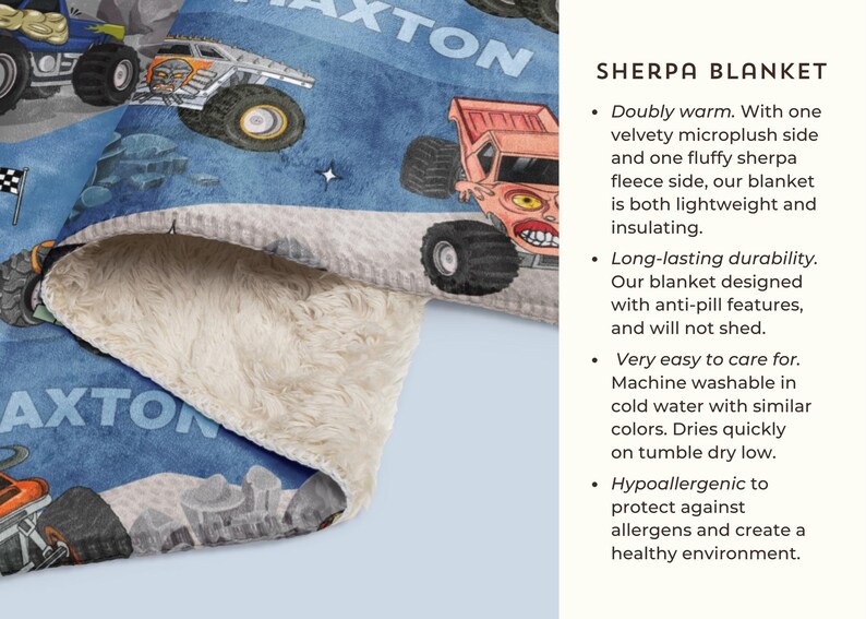 Personalisierte Monster Trucks Decke, Weihnachtsgeschenk, Jungenzimmer Dekor, Minky Decke, benutzerdefinierte Monster Jam Decke Sherpa