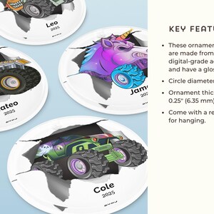 Custom Christmas Ornament, Monster Truck Christmas Tree Hanging Decor, Flat 2D Ornament Acrylic, Personalized Ornament, Monster Jam Ornament image 2