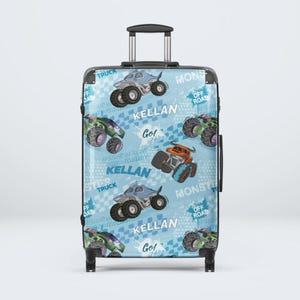 Personalisierter Monstertruck-Kinderkoffer, stilvolles Gepäck für Kinder, anpassbares Handgepäck, ideales Geschenk für Geburtstage