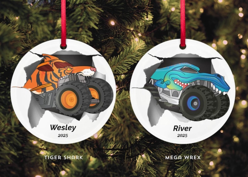 Custom Christmas Ornament, Monster Truck Christmas Tree Hanging Decor, Flat 2D Ornament Acrylic, Personalized Ornament, Monster Jam Ornament image 5