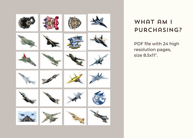 PRINTABLE Set of 24 Large Fighter Aircraft Cutouts, Combat Aircraft ...