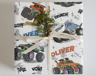Monster Trucks personalisiertes Geschenkpapier, personalisiertes Geschenkpapier, Monster Jam Geschenkverpackung für Kinder Urlaub