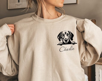 Sweat-shirt personnalisé avec nom de chien, col rond de maman teckel