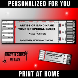 Benutzerdefinierte Konzertkarte Stub, personalisierte Konzert-Erinnerungsstücke, digitaler Download, schnelle Bearbeitung