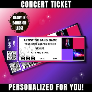 Personalisiertes Konzertticket für Sie entworfen, druckbare benutzerdefinierte Konzertkarte, digitaler Download, Geschenk für Musikfans, schnelle Bearbeitung