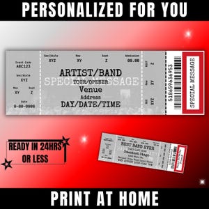 Benutzerdefinierte druckbare Konzertkarte, auf Bestellung gefertigt, in weniger als 24 Stunden fertig, für Sie entworfen, Konzertticket-Stub, Geschenk für Live-Musikfans