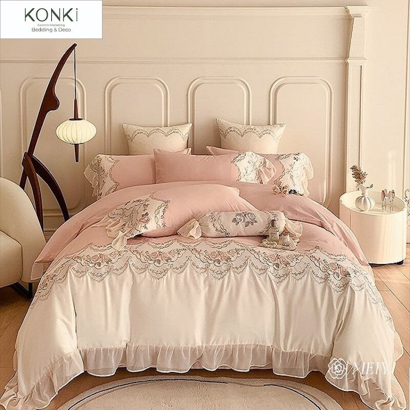 Retro French Princess Style Embroidery Flower 100 Cotton Lace Ruffled