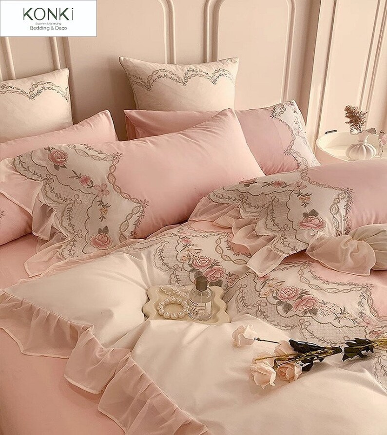 Retro French Princess Style Embroidery Flower 100 Cotton Lace Ruffled