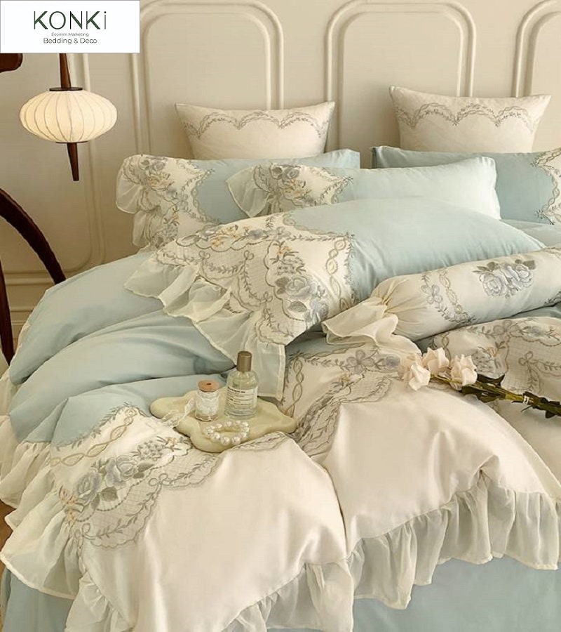 Retro French Princess Style Embroidery Flower 100 Cotton Lace Ruffled