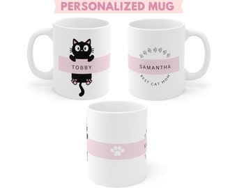 Personalized Cat Mug: Custom Name, Cat Mom Gift