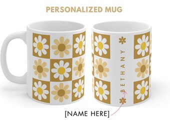 Personalized Daisy Mug / Custom Name Daisy Mug / Personalized Daisy Mug / Yellow Daisy Mug / Brown Daisy Mug / Daisy Flower / Yellow Flower