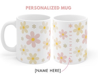 Personalized Daisy Mug, Custom Name Floral Coffee Mug