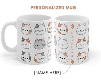 Personalized Cute Cat Mug with Name / Custom Cat Coffee Mug / Gift for Cat Lover / Personalized Name Coffee Mug