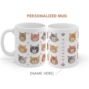 Personalized Watercolor Cat Faces Mug with Name  / Custom Name Coffee Mug / Personalized Cat Mug / Cute Cat Mug / Cat Lover Gift