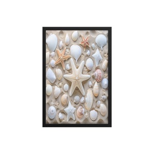 Starfish and Seashells Wall Art Framed Wall Art / Seashell Beach Art /  Beach Home  / Wall Art Beach House Art / Hanging Wall Art