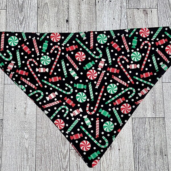 Dog bandana, Christmas, candy print, over-the-collar, two-sided, washable, pet neckwear, handmade