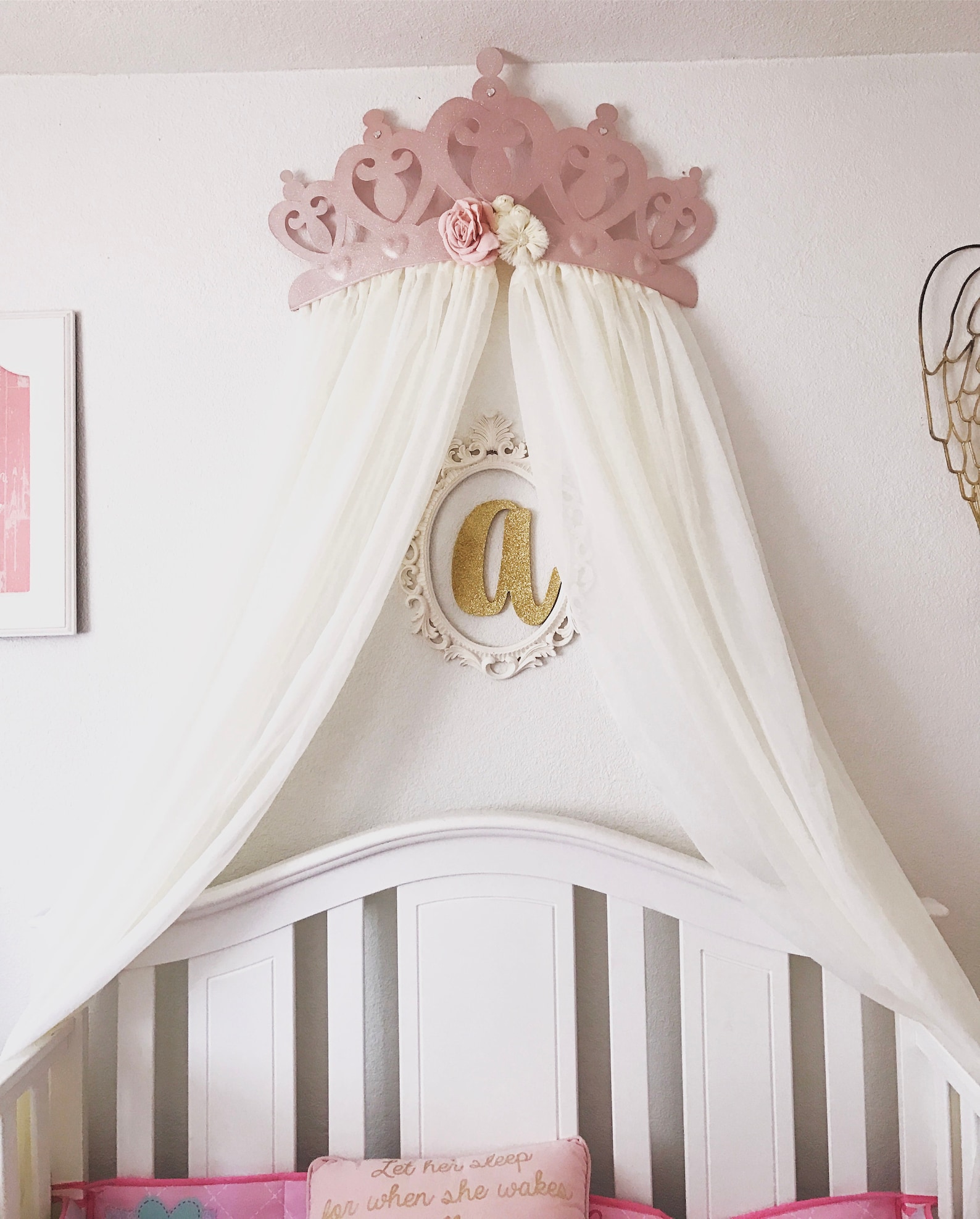 Crown Canopy Wall Decor, Crown Nursery Pink Floral Princess Wall Decor ...