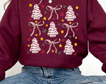 Coquette Christmas Tree Cake Shirt, Christmas Cake Sweatshirt, Christmas Crewneck, Christmas Hoodie For Women