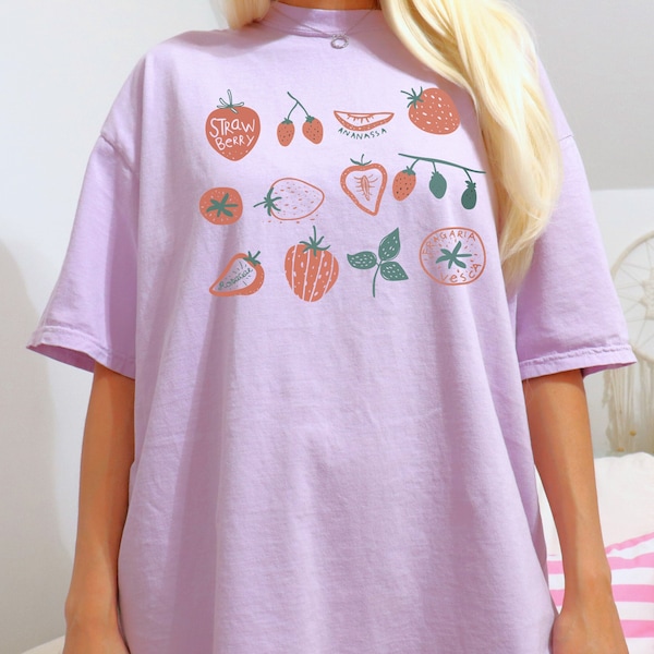 Comfort Colors® Strawberry Vibes, vintage fruitshirt, retro-stijl aardbeien, botanische tuinesthetiek, fruitliefhebbers, tuinkleding