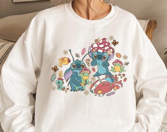 Stitch Cottagecore Sweatshirt, Disney Cottagecore Hoodie, Mushroom Stitch Shirt, Disney Floral Shirt,Disney Shirt, Disneyland Shirt