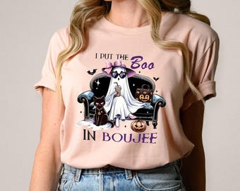 I Put The Boo In Boujee Girly Halloween Tshirt, Girly Halloween Gift Tee, Cute Ghost Shirt, Fancy Ghost T-Shirt, Boo Halloween Shirt