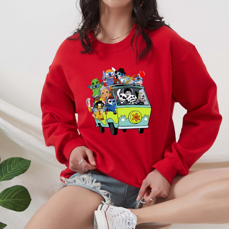 Sudadera de Stitch para Halloween, sudadera con capucha de Stitch con personajes de películas de terror, sudadera con Stitch Get In Loser, sudadera de fiesta de Halloween imagen 6