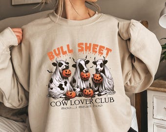 Bull Sheet Cow Lover Club Sweatshirt, Spooky Cow Halloween Hoodie, Bull Sheet Hoodie, Halloween Cow Lover Club T-Shirt, Moo I Mean Boo Shirt
