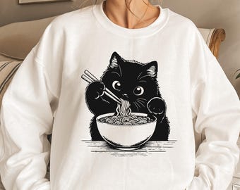 Noodle Cat Shirt, Cat Sweatshirt, Ramen Cat Hoodie, Cat Mom Shirt, Cat Tee, Cat Lover Sweater, Animal Lover Tee, Cat Lovers Tee, Mom Gift
