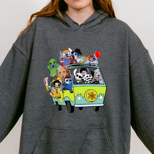 Sudadera de Stitch para Halloween, sudadera con capucha de Stitch con personajes de películas de terror, sudadera con Stitch Get In Loser, sudadera de fiesta de Halloween imagen 3